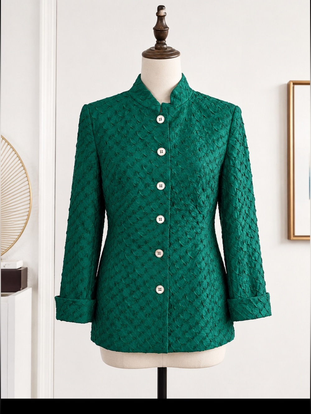 Nina McLemore Emerald Green Wool
Silk Lined Textured Jacket Blazer Size 2